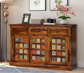 Moroccan Mosaic Handmade Mango Wood Sideboard In Honey Finish